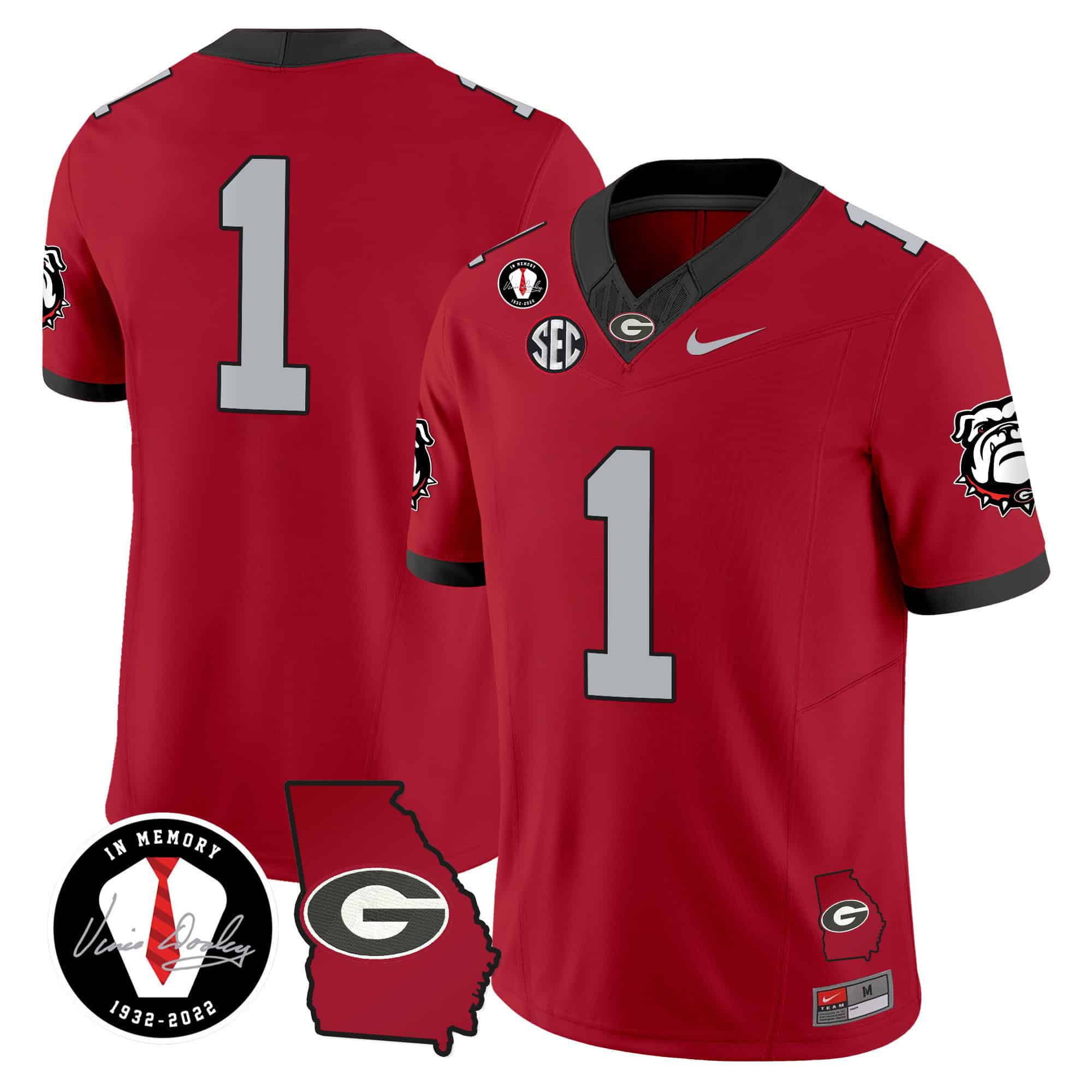 Men Georgia Bulldogs #1 No Name Red 2024 Nike Vapor NCAA Jersey